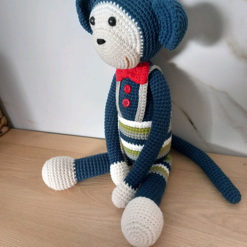 Crocheted monkey 36cm new, cotton, ideal for play and decoration