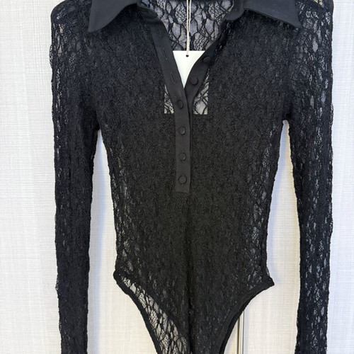Mindyourstyle Lace Long Sleeve Bodysuit With Collar New With Tag