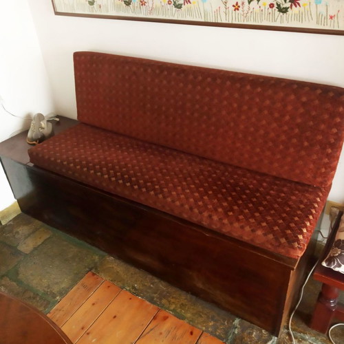 Wooden storage bench with cushions in excellent condition