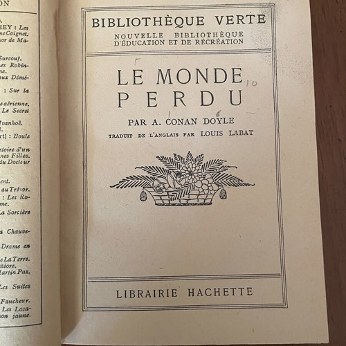 Le Monde Perdu by Arthur Conan Doyle first edition 1921 like new, French