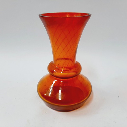 Spatter Glass Vase bright orange satin finish retro 16 cm