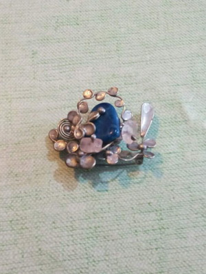 Vintage handmade brooch with blue semi-precious stone, like new