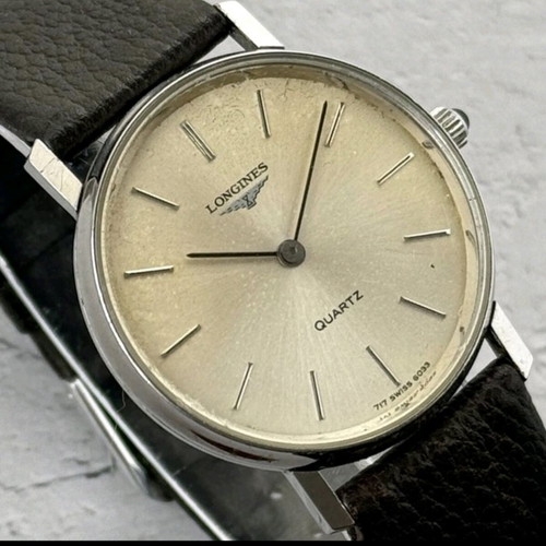 Longines Quartz 717 6033 vintage unisex dress watch used, brown leather strap