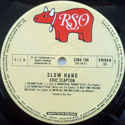 Eric Clapton Slowhand vinyl record used, rock