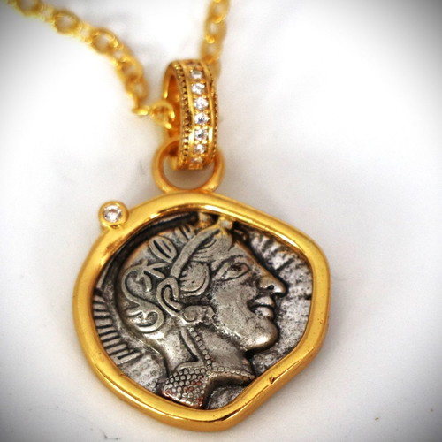 Tetradrachm Athena Owl New Silver Replica Pendant with Chain