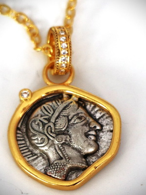 Tetradrachm Athena Owl New Silver Replica Pendant with Chain