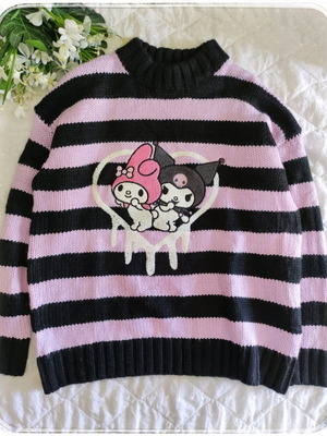 Hello Kitty Sanrio Pullover with Kuromi & My Melody used, striped, size S