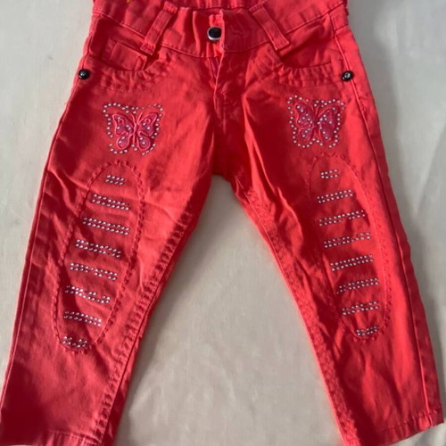Bicirra Kids Girl Pants 1-2 Years Red With Strass Butterfly Like New