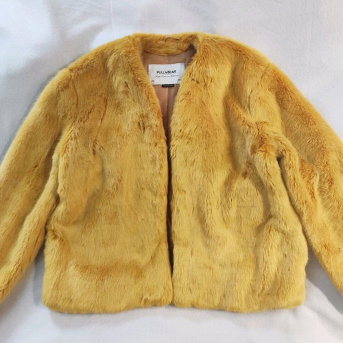 Pull & Bear yellow ecological faux fur jacket like new, size L