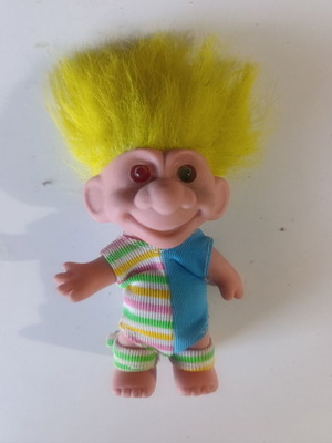 Efxoulis vintage Troll Doll figure 90s used with yellow neon hair