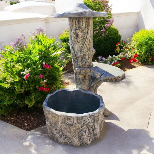 Isabella garden concrete fountain in black with beige and white