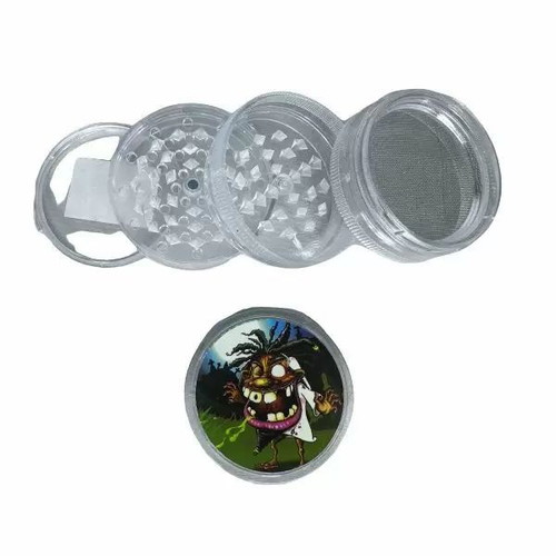 Plastic grinder 55x35mm 4-position transparent with designs