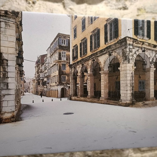 Canvas photo of snowy Corfu used 30x40