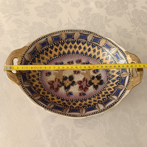 Vintage Asian ceramic deep serving plate handpainted, like new, Satsuma style