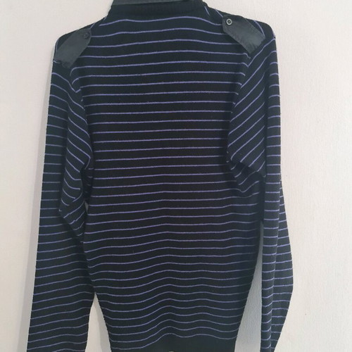 Martini knitted blouse XL used, black with purple stripes and collar