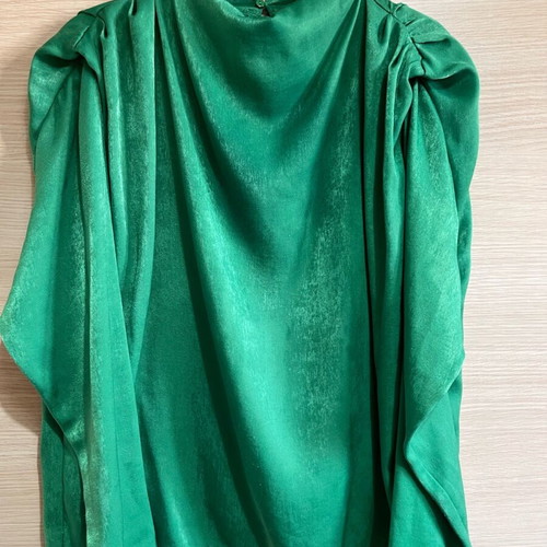 Green blouse size M like new with gathers and draped neckline