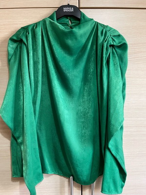 Green blouse size M like new with gathers and draped neckline