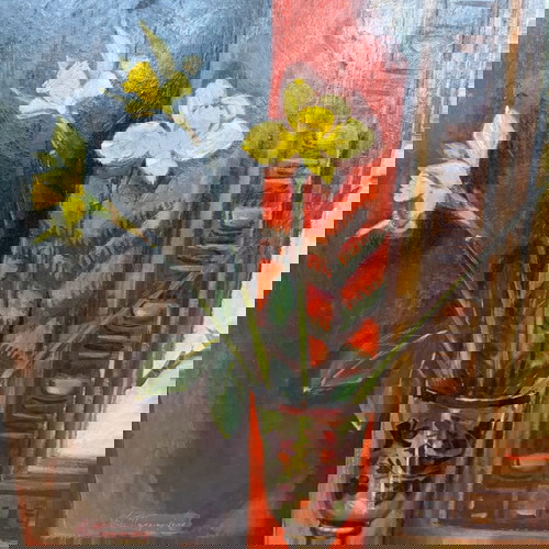 Έργο τέχνης Γ. Πατριαρχέας μεταχειρισμένο, βάζο με λουλούδια σε κορνίζα