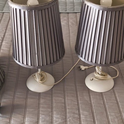Set of lamps with two table lamps and one ceiling lamp, gray