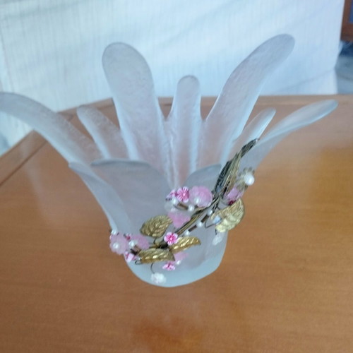 Handmade Murano Art Glass Lotus Vase, like new, 20cm opening