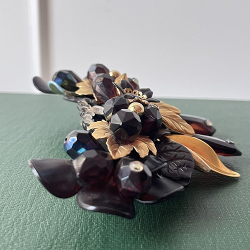Vintage French Barrette hair clip 1980s baroque style amber color used