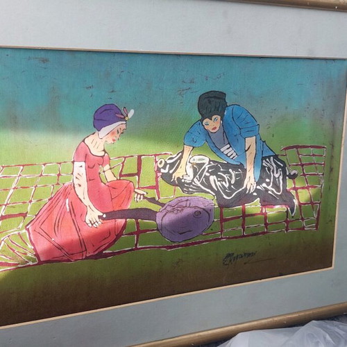E. Koronaiou Batik artwork on silk like new