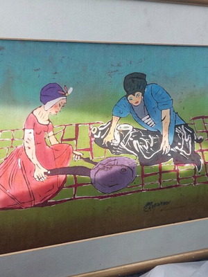 E. Koronaiou Batik artwork on silk like new