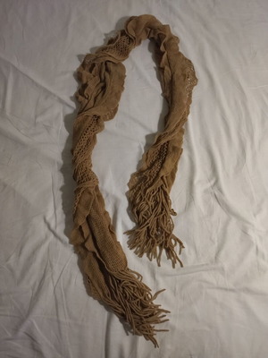 Beige ornate scarf like new with fringes