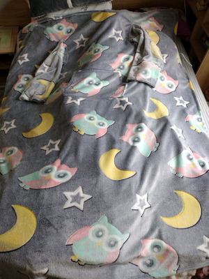 Fleece blanket with sleeves and pocket like new, owl and star design