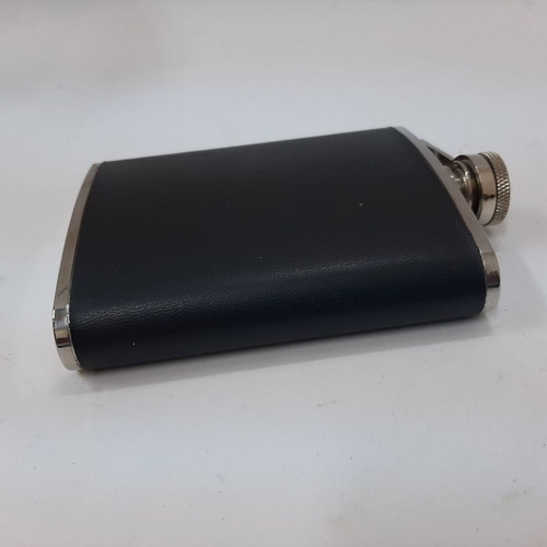 Stainless Steel Flask 6 oz with black leather, Mtel