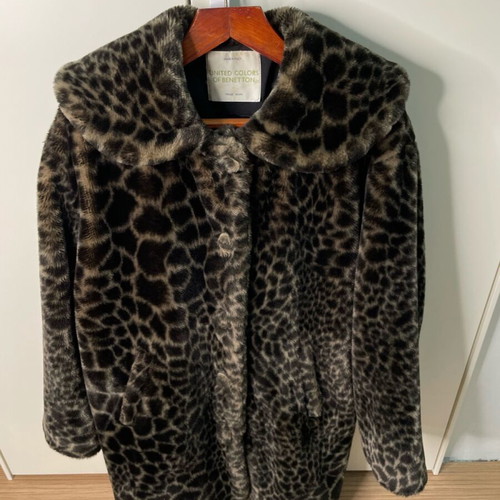 Benetton Leopard Fur Coat used, brown, size S
