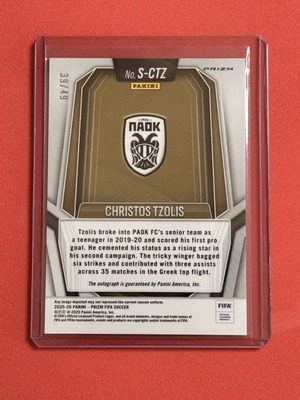 Panini 2025-26 Prizm FIFA Soccer Christos Tzolis /49 Orange Auto PAOK autograph card