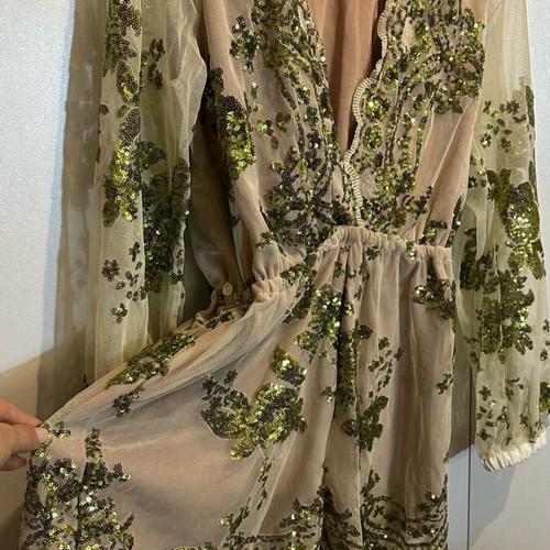 Sequin jumpsuit size M like new, beige and green