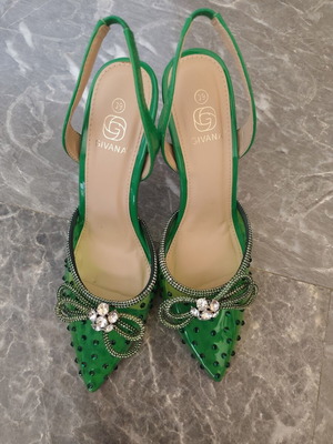 Sling back heels used, green, 10cm heel, size 39