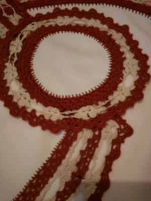Set of 3 used table linens fabric and lace 1970s