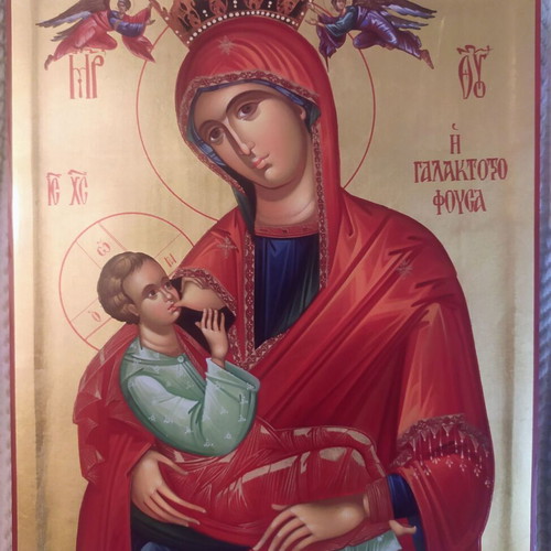 Icon of Panagia Galaktotrofousa new with 24K gold leaf