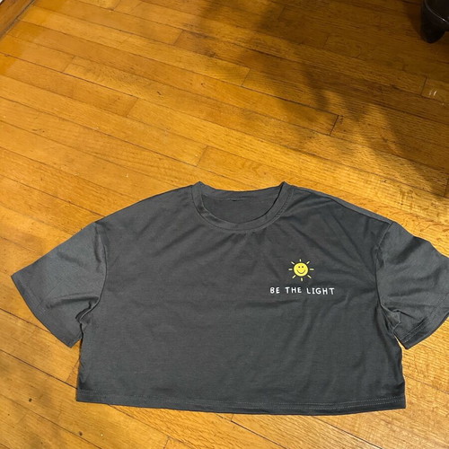 Crop top used gray with small hole at back, sizes S and M