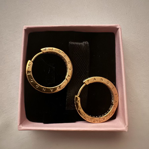 Pandora signature logo pave gold-plated hoop earrings with zirconia