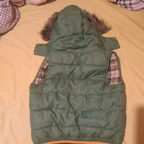 Green vest with hood and fur like new