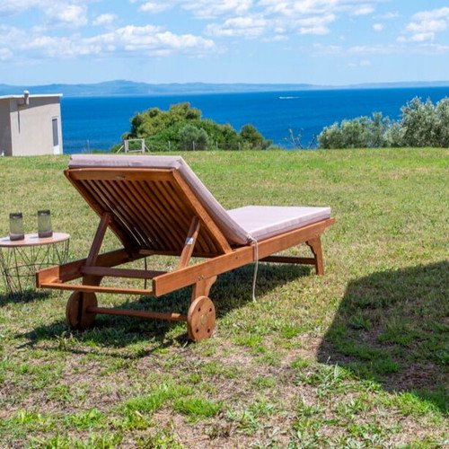 Wooden garden sun loungers with cushions, like new, set of 2