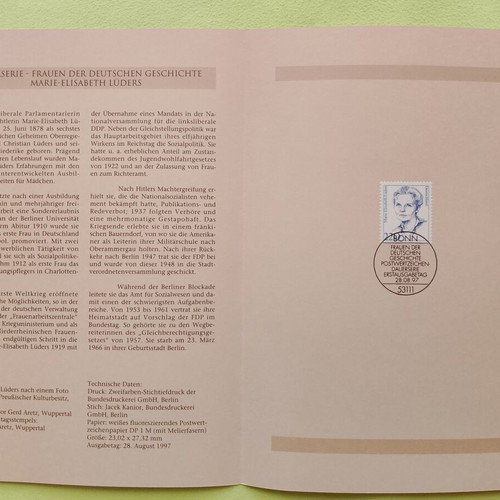 German 1997 stamp with Bonn first day cover cancellation