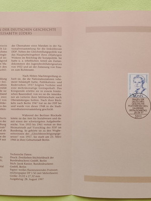 German 1997 stamp with Bonn first day cover cancellation