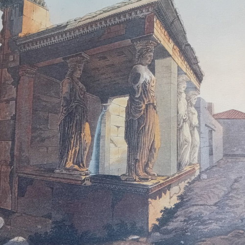Engraving of Erechtheion used, color print by E. Dodwell