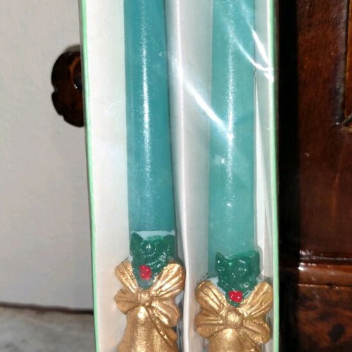 Vintage Christmas candles green new, set of 2