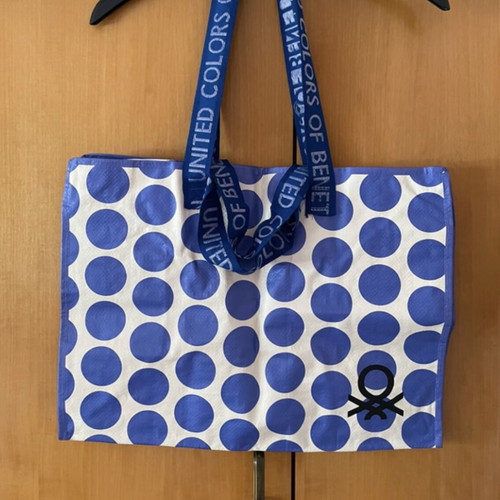 Benetton large multi-purpose shoulder bag with purple polka dots