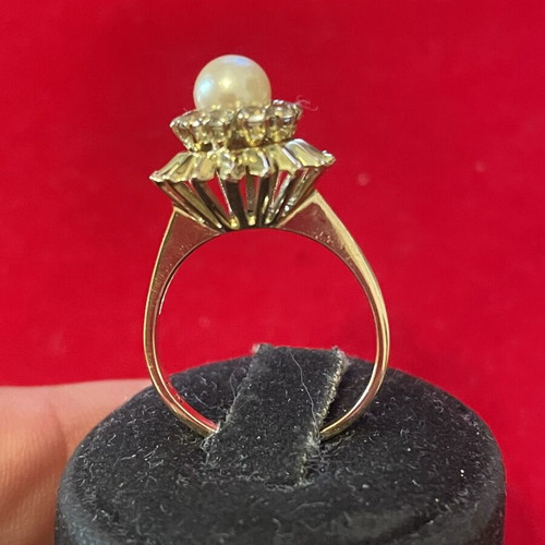 Gold ring 14k with pearl and semi-precious stones, used, size 55