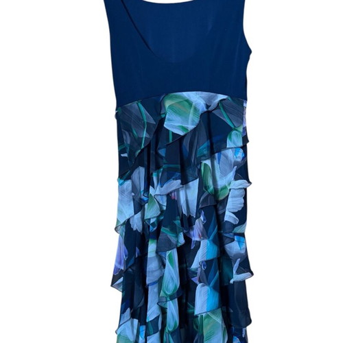 Swing cocktail dress with ruffle detail, blue, size M
