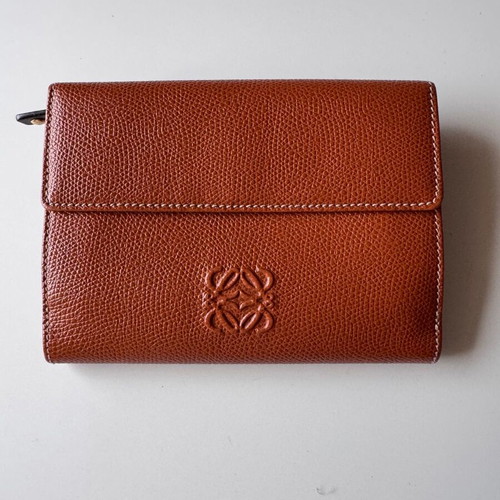 Loewe Leather Wallet used brown with Anagram logo