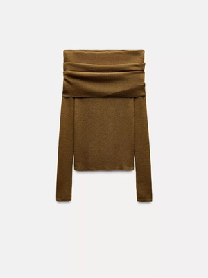 Zara off-shoulder top new brown, size S