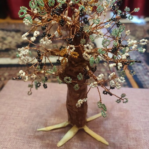 Handmade tree art piece made of copper wire and beads